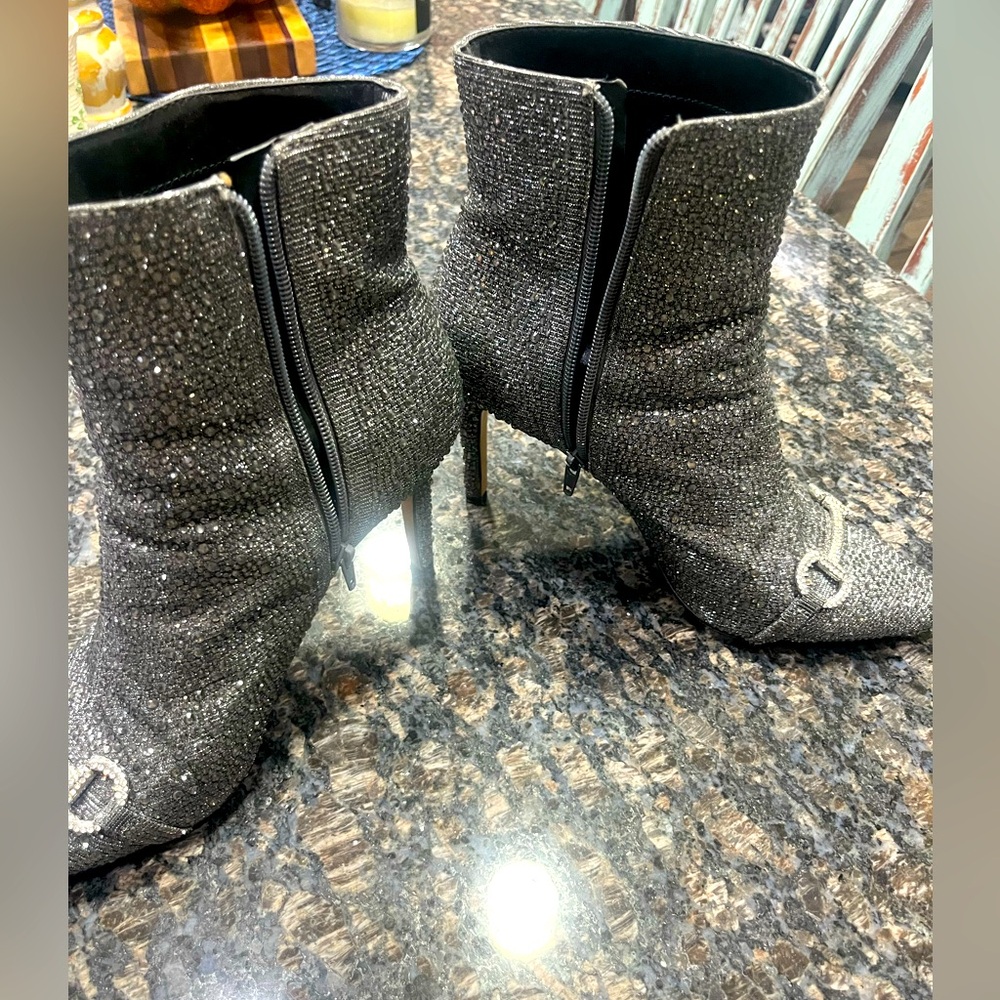 INC international comfy all rhinestone black horsebit heeled boots